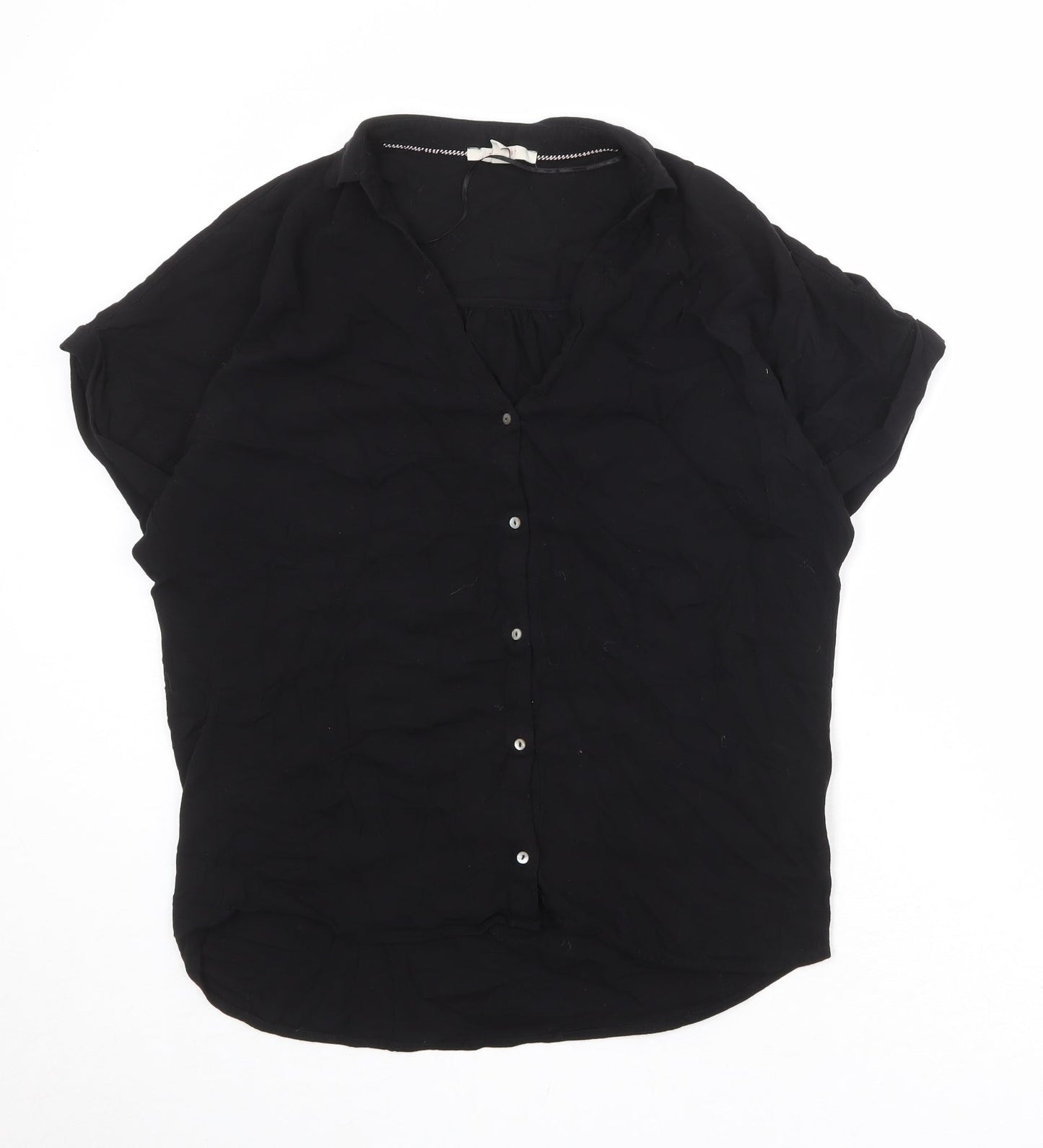 Esprit Womens Black Viscose Basic Button-Up Size M V-Neck