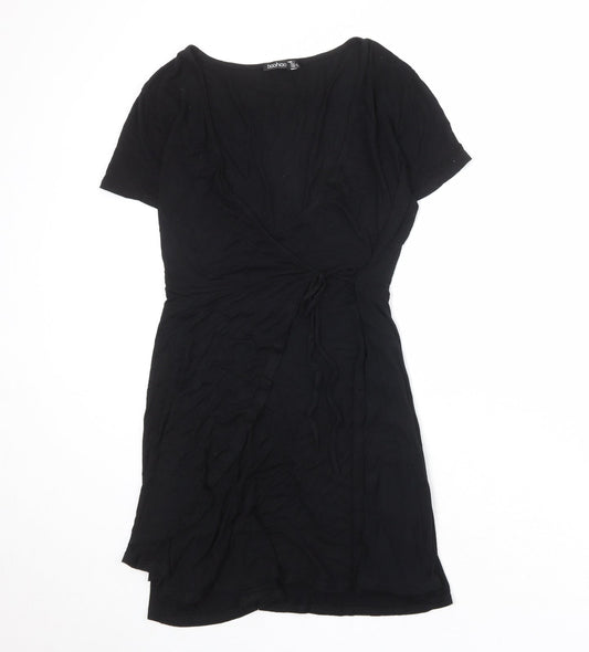Boohoo Womens Black Viscose A-Line Size 12 Round Neck Pullover