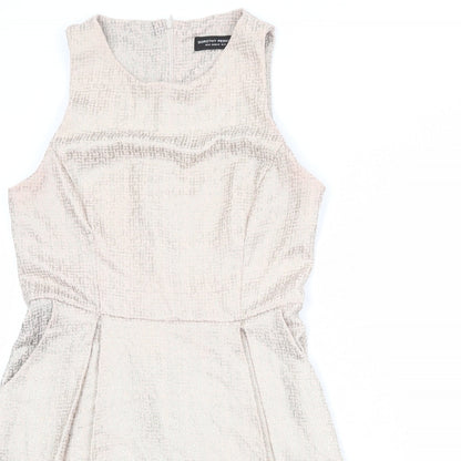 Dorothy Perkins Womens Beige Polyester Skater Dress Size 14 Round Neck Zip