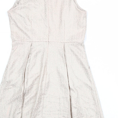 Dorothy Perkins Womens Beige Polyester Skater Dress Size 14 Round Neck Zip