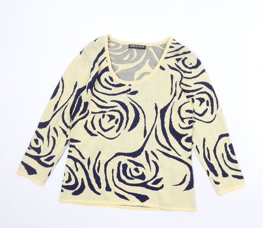 Joella Di Marco Womens Beige Scoop Neck Floral Viscose Pullover Jumper Size S