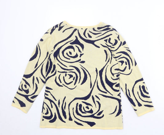 Joella Di Marco Womens Beige Scoop Neck Floral Viscose Pullover Jumper Size S