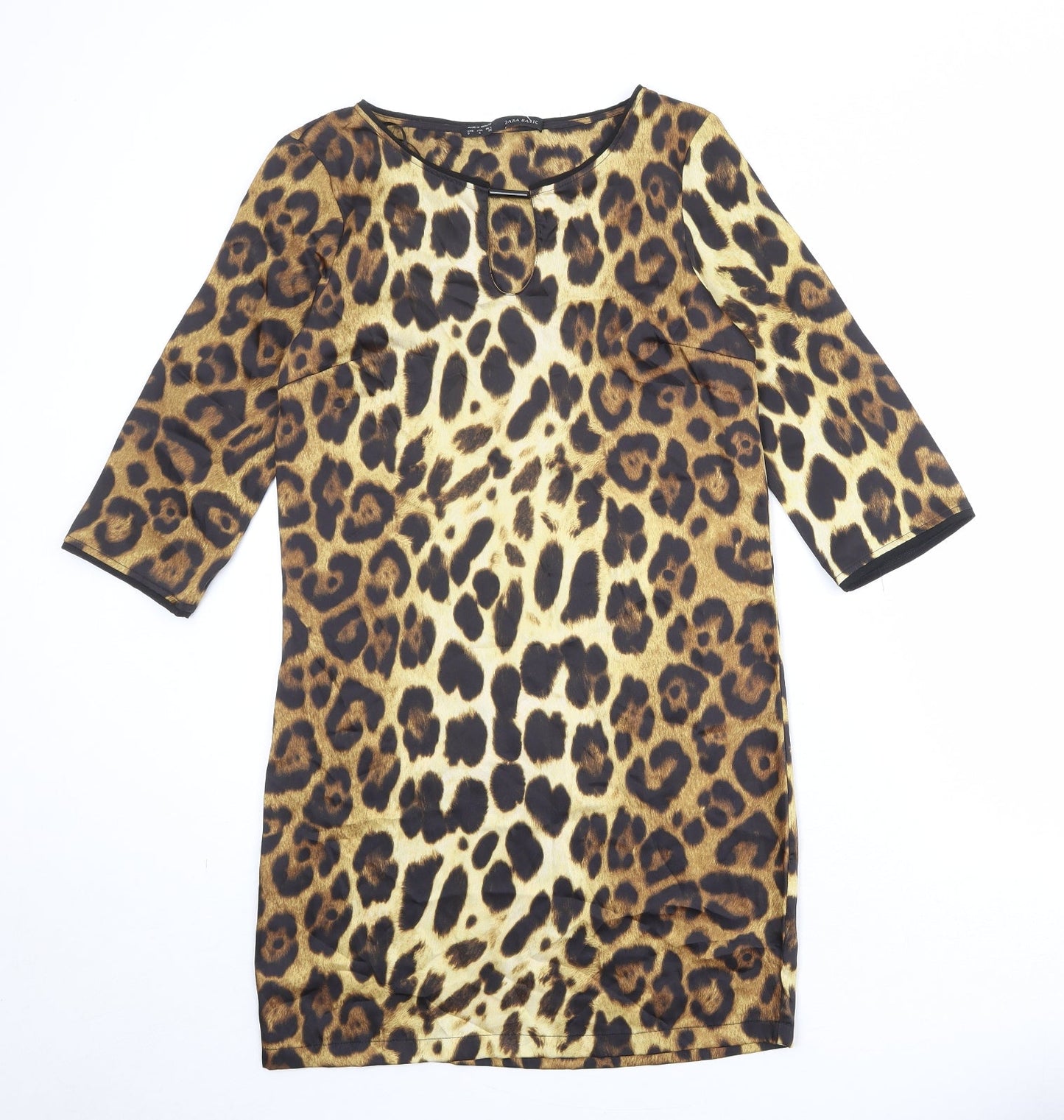 Zara Womens Brown Animal Print Polyester A-Line Size S Round Neck Pullover - Leopard Pattern