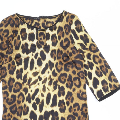 Zara Womens Brown Animal Print Polyester A-Line Size S Round Neck Pullover - Leopard Pattern