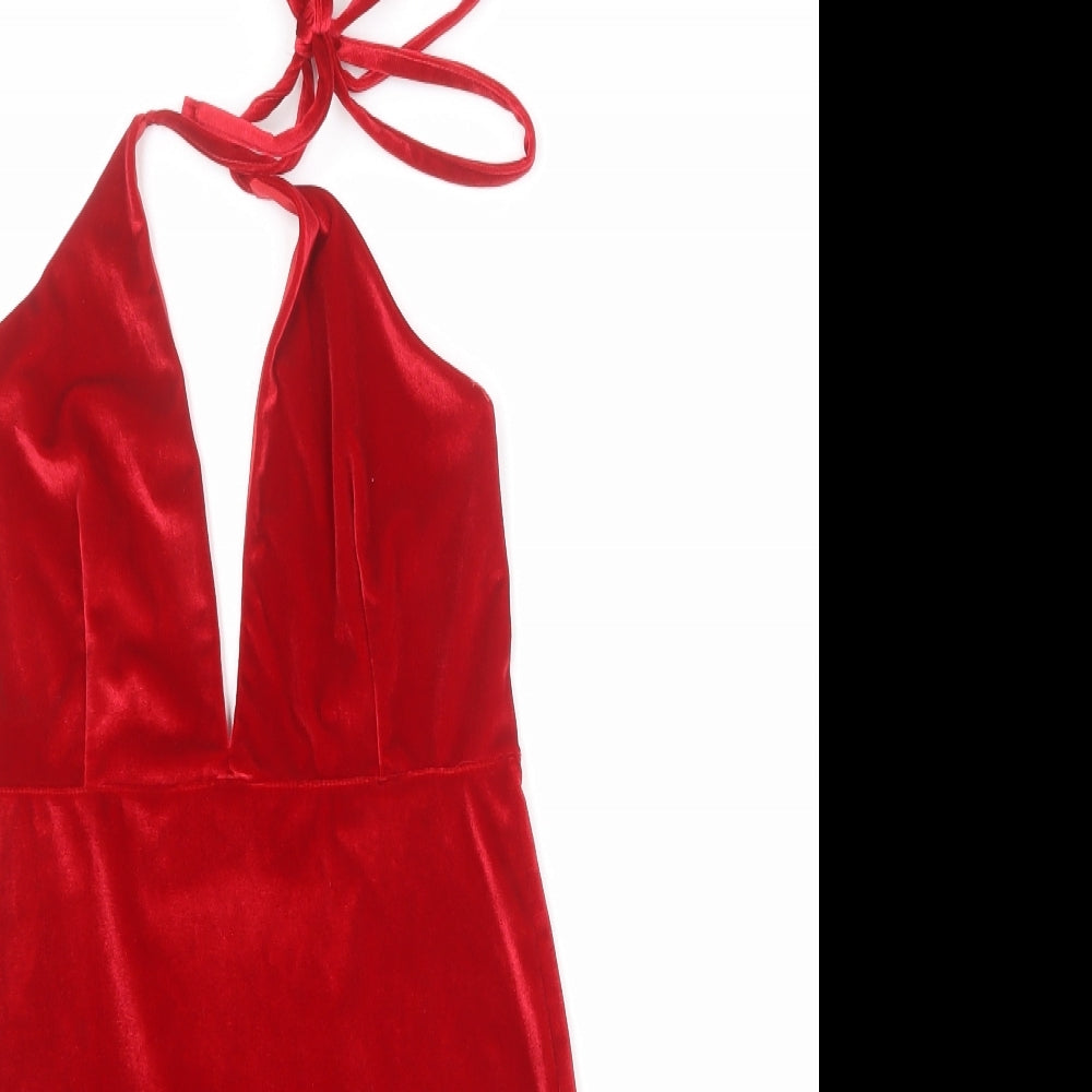 Edge Street Womens Red Polyester Mini Size 10 Halter Tie - Backless