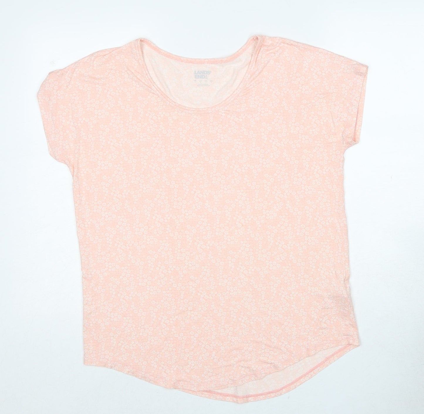 Lands' End Womens Pink Floral Viscose Basic T-Shirt Size S Round Neck
