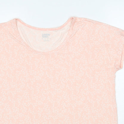 Lands' End Womens Pink Floral Viscose Basic T-Shirt Size S Round Neck