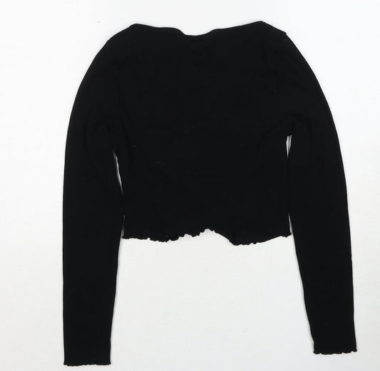 Miss Selfridge Womens Black Cotton Basic Blouse Size 10 Round Neck