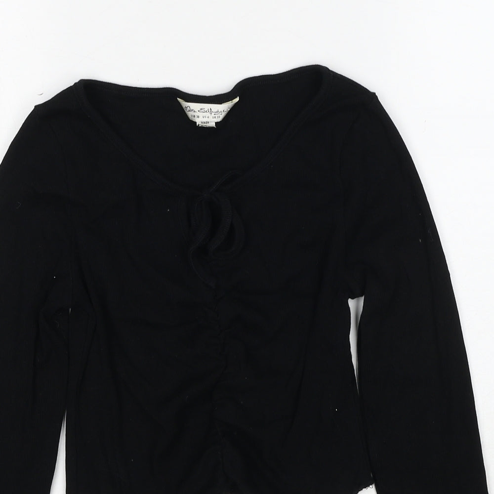 Miss Selfridge Womens Black Cotton Basic Blouse Size 10 Round Neck