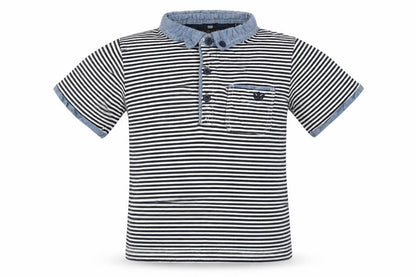 Soul & Glory Boys Black Striped Cotton Basic Polo Size 7-8 Years Collared Pullover