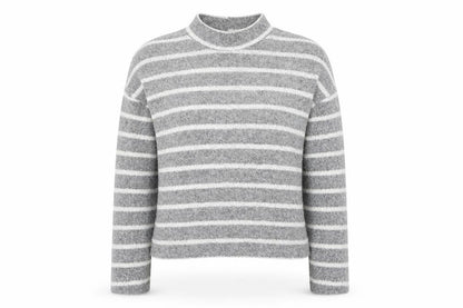 Bug Womens Grey Mock Neck Striped Polyester Pullover Jumper Size S