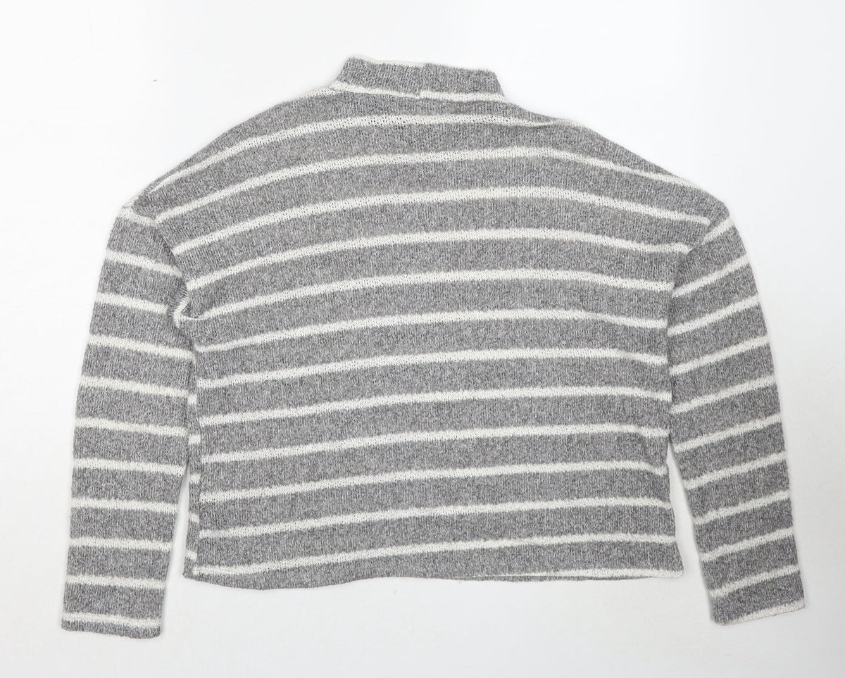 Bug Womens Grey Mock Neck Striped Polyester Pullover Jumper Size S