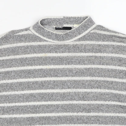 Bug Womens Grey Mock Neck Striped Polyester Pullover Jumper Size S