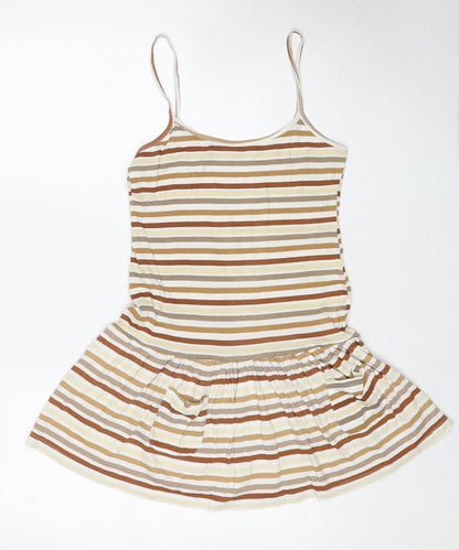 Graffic Womens Multicoloured Striped Cotton Tank Dress Size 10 Round Neck Pullover