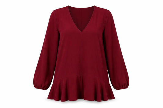 Front view of ASOS women’s red polyester mini, size UK 10, v-neck pullover