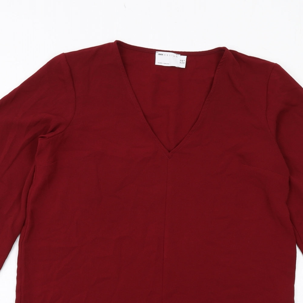 ASOS Womens Red Polyester Mini Size 10 V-Neck Pullover