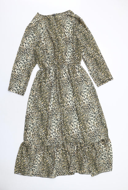 I SAW IT FIRST Womens Brown Animal Print Polyester A-Line Size S Round Neck Button - Leopard Print