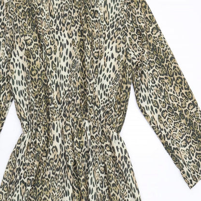 I SAW IT FIRST Womens Brown Animal Print Polyester A-Line Size S Round Neck Button - Leopard Print