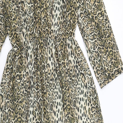 I SAW IT FIRST Womens Brown Animal Print Polyester A-Line Size S Round Neck Button - Leopard Print