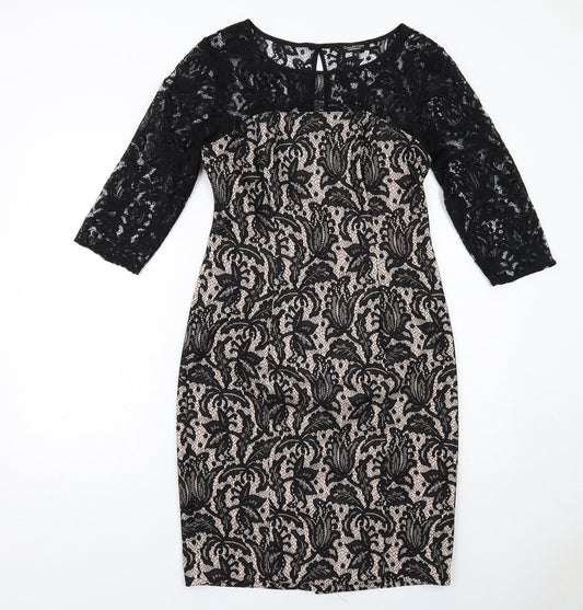 Debenhams Womens Black Polyester Shift Size 12 Round Neck Zip