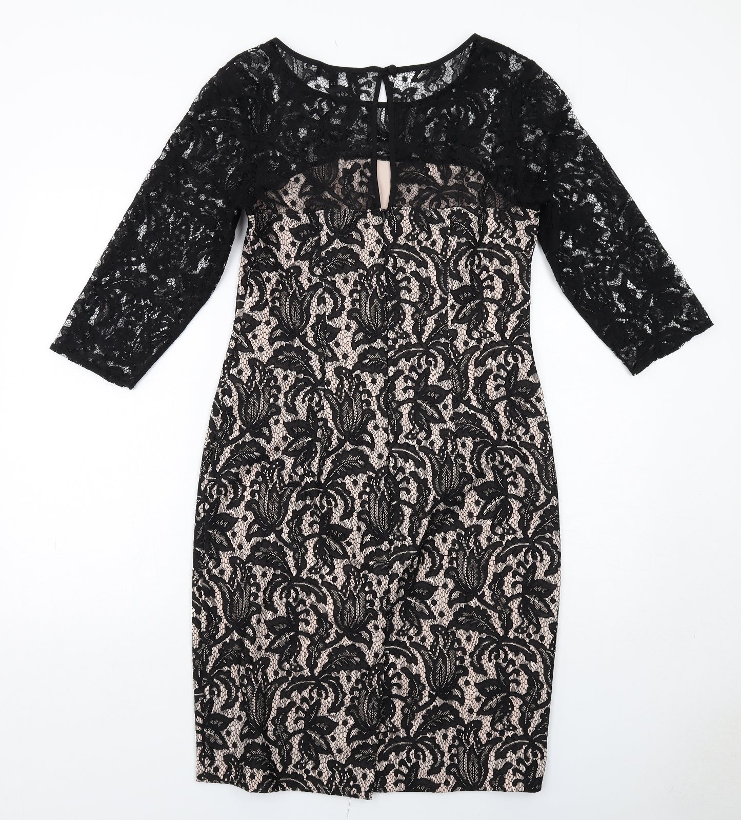 Debenhams Womens Black Polyester Shift Size 12 Round Neck Zip