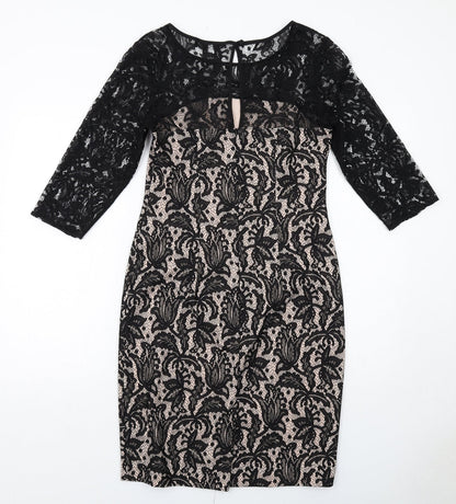 Debenhams Womens Black Polyester Shift Size 12 Round Neck Zip