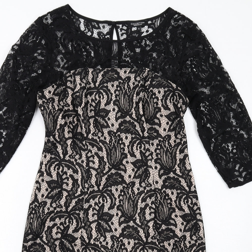 Debenhams Womens Black Polyester Shift Size 12 Round Neck Zip