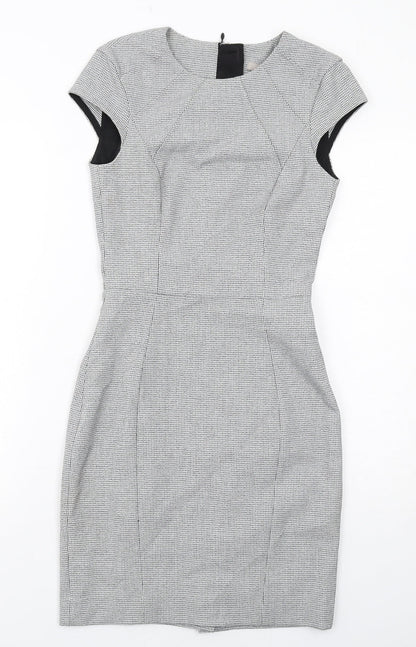 H&M Womens Grey Geometric Polyester Shift Size 4 Round Neck Zip