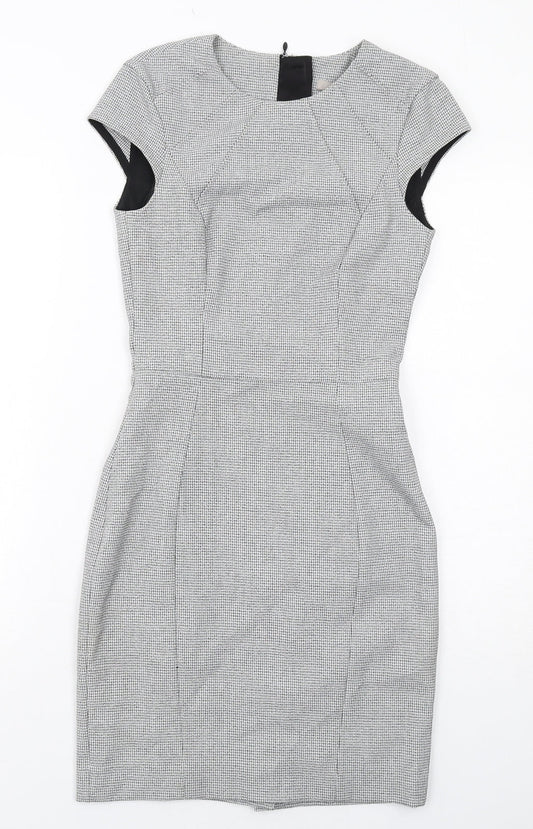 H&M Womens Grey Geometric Polyester Shift Size 4 Round Neck Zip