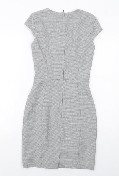H&M Womens Grey Geometric Polyester Shift Size 4 Round Neck Zip
