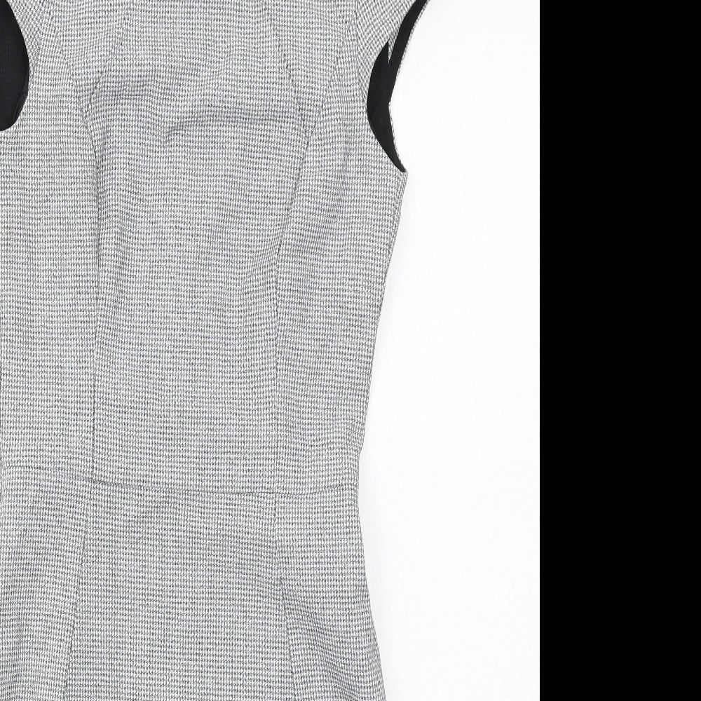 H&M Womens Grey Geometric Polyester Shift Size 4 Round Neck Zip