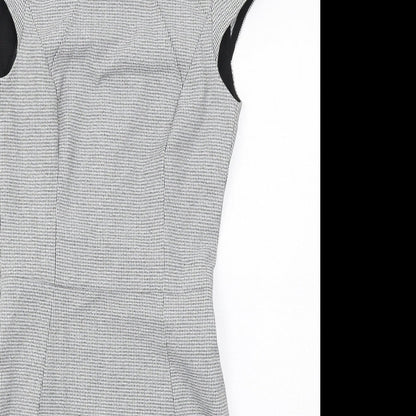 H&M Womens Grey Geometric Polyester Shift Size 4 Round Neck Zip