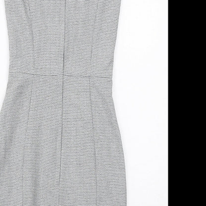 H&M Womens Grey Geometric Polyester Shift Size 4 Round Neck Zip