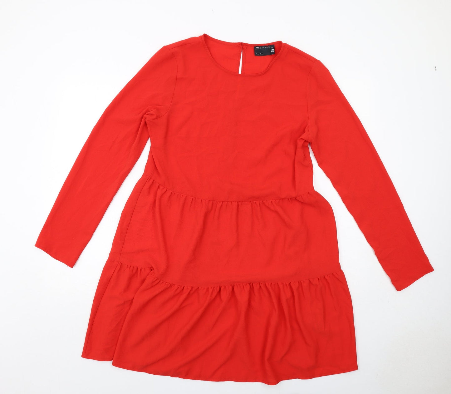 ASOS Womens Red Polyester A-Line Size 12 Round Neck Button