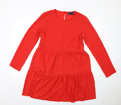 ASOS Womens Red Polyester A-Line Size 12 Round Neck Button