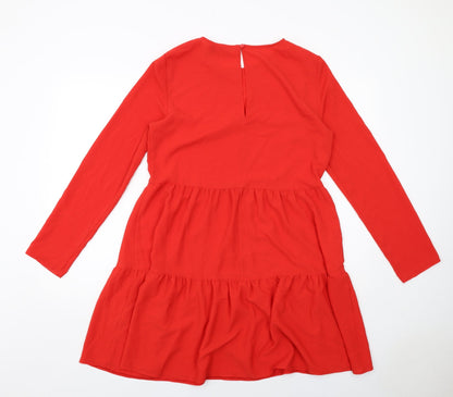 ASOS Womens Red Polyester A-Line Size 12 Round Neck Button
