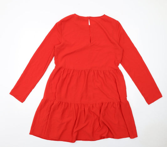 ASOS Womens Red Polyester A-Line Size 12 Round Neck Button
