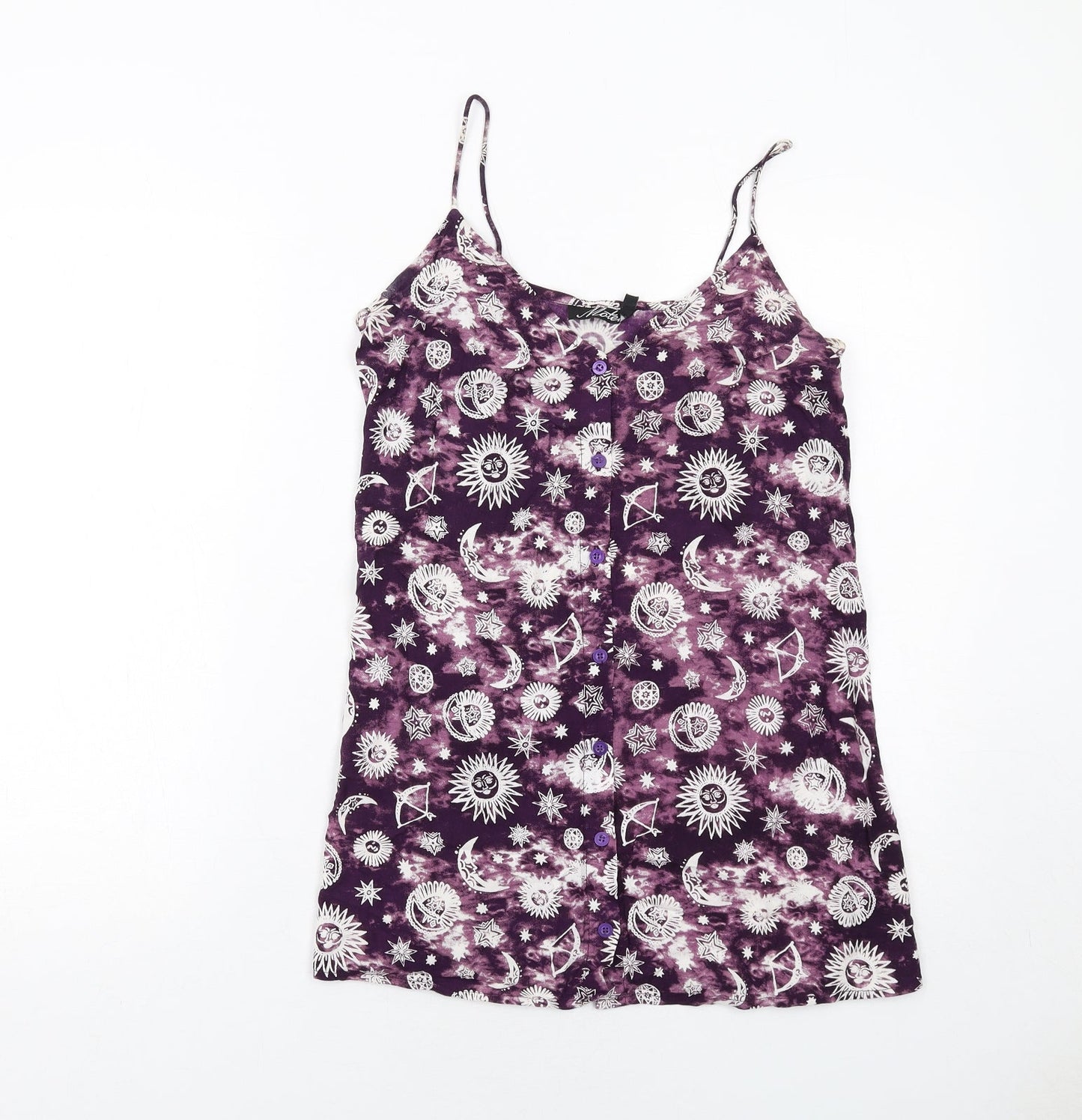 Motel Womens Purple Geometric Viscose Mini Size XS Round Neck Button