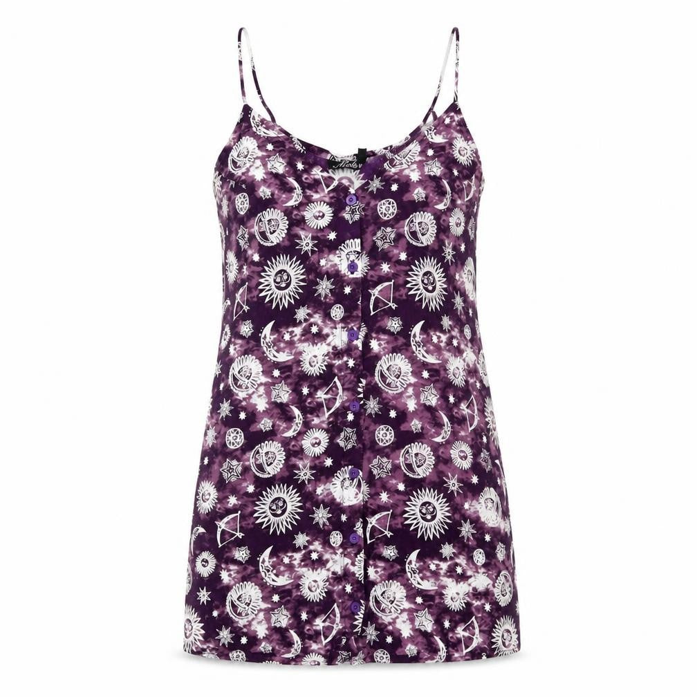 Motel Womens Purple Geometric Viscose Mini Size XS Round Neck Button