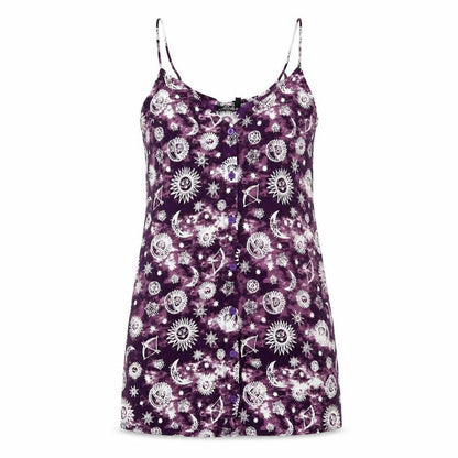 Motel Womens Purple Geometric Viscose Mini Size XS Round Neck Button