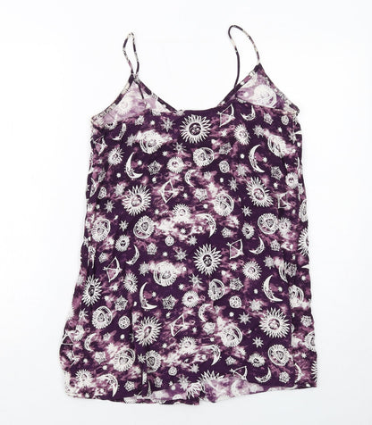 Motel Womens Purple Geometric Viscose Mini Size XS Round Neck Button