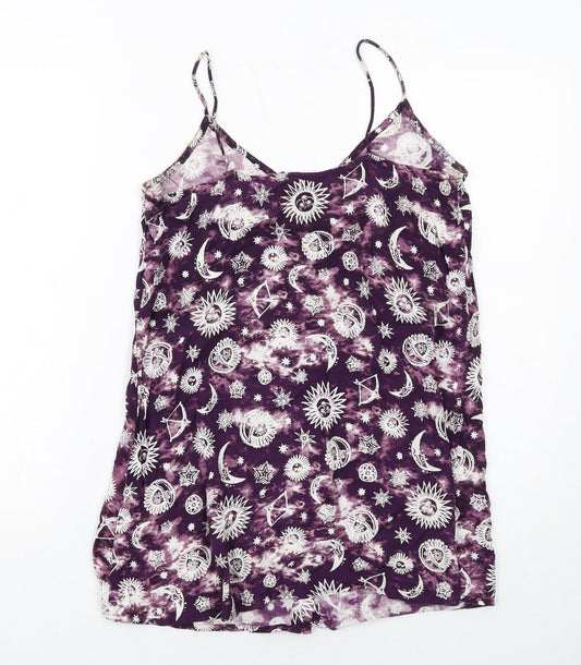 Motel Womens Purple Geometric Viscose Mini Size XS Round Neck Button