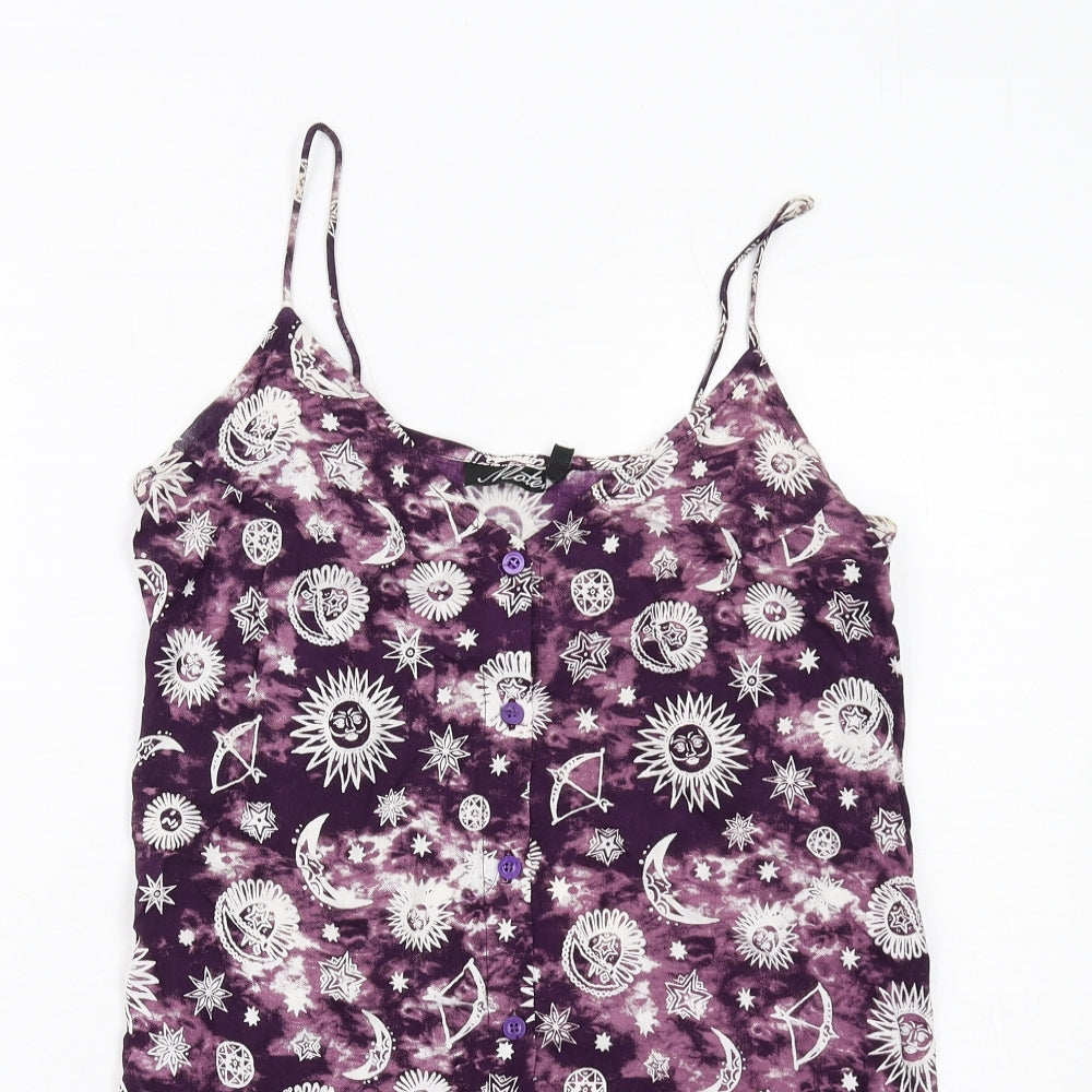 Motel Womens Purple Geometric Viscose Mini Size XS Round Neck Button