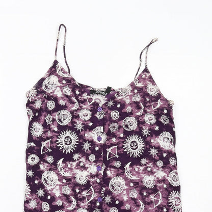 Motel Womens Purple Geometric Viscose Mini Size XS Round Neck Button