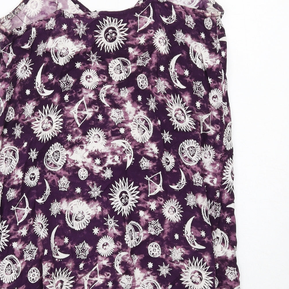 Motel Womens Purple Geometric Viscose Mini Size XS Round Neck Button