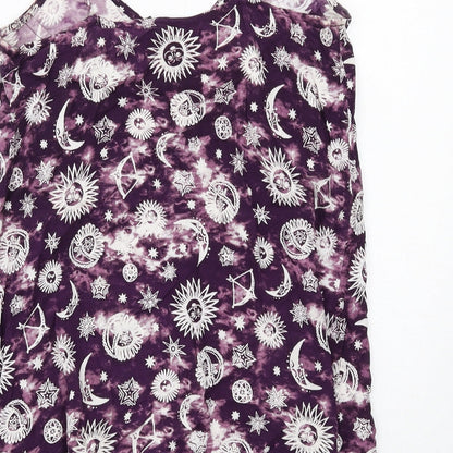 Motel Womens Purple Geometric Viscose Mini Size XS Round Neck Button