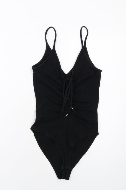 River Island Womens Black Cotton Bodysuit One-Piece Size 8 Snap
