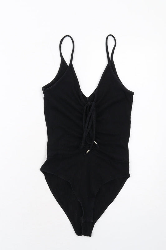 River Island Womens Black Cotton Bodysuit One-Piece Size 8 Snap