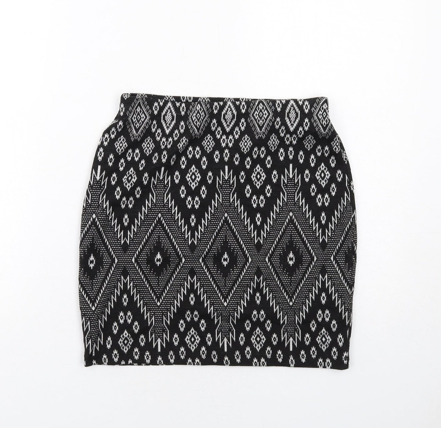 New Look Womens Black Geometric Polyester A-Line Skirt Size 10