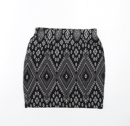 New Look Womens Black Geometric Polyester A-Line Skirt Size 10